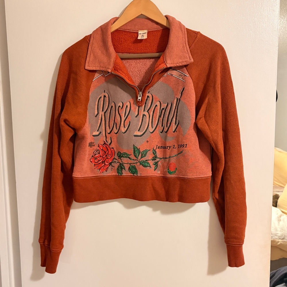 RE/DONE | Rose Bowl Orange Quarter-Zip | Sz Xs/S